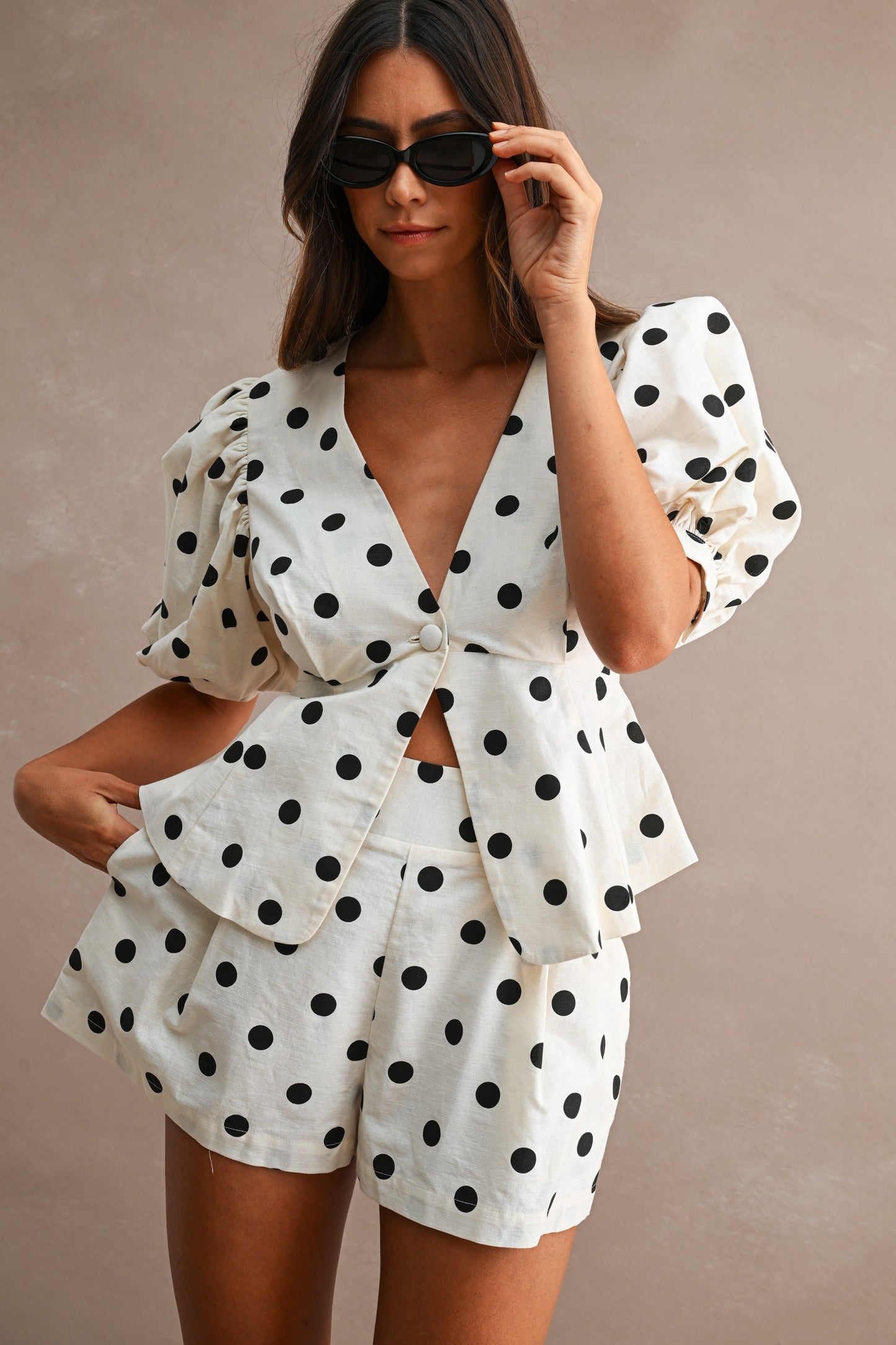 LINEN POLKA DOT SET