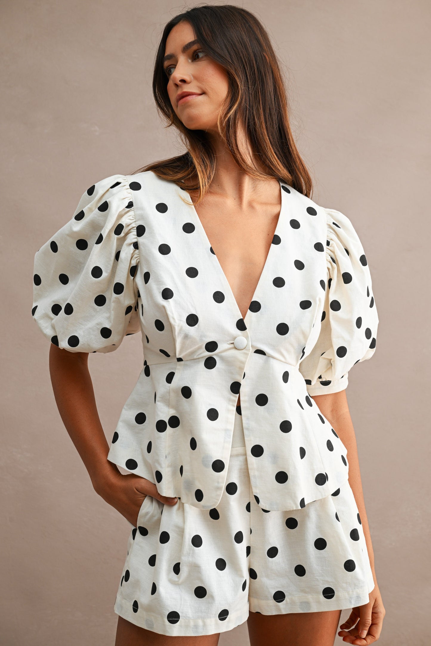 LINEN POLKA DOT SET