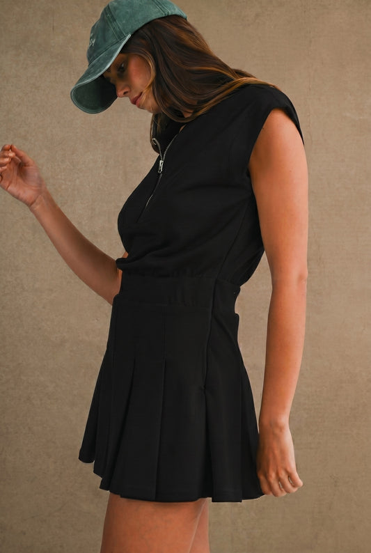 SCUBA HALF ZIP PLEATED ROMPER