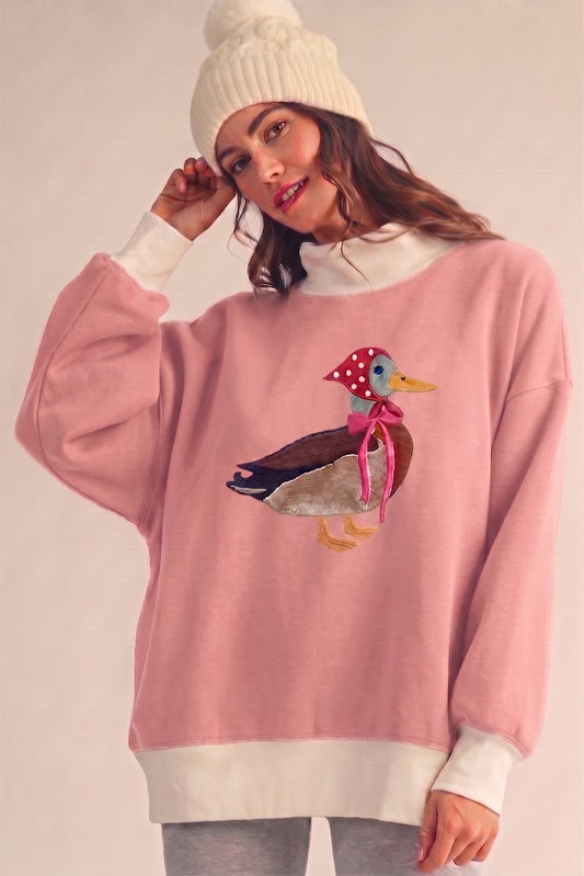 EMBROIDERED DUCK MOCK NECK