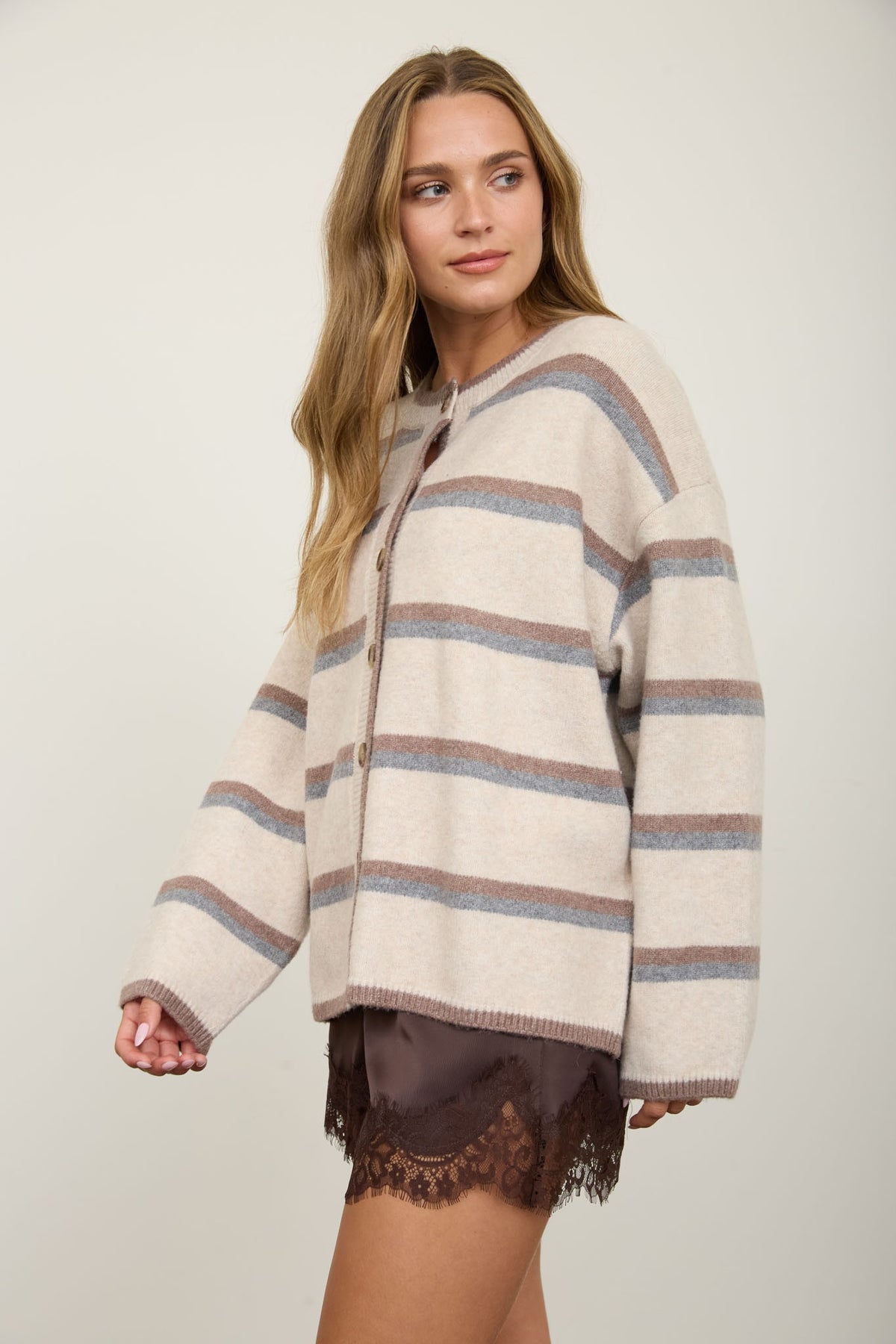 HEATHERED STRIPE CARDIGAN