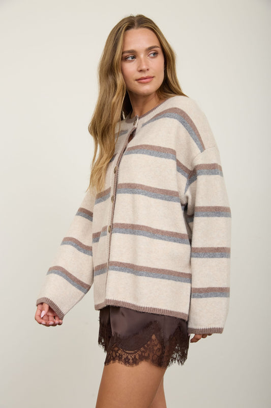 HEATHERED STRIPE CARDIGAN