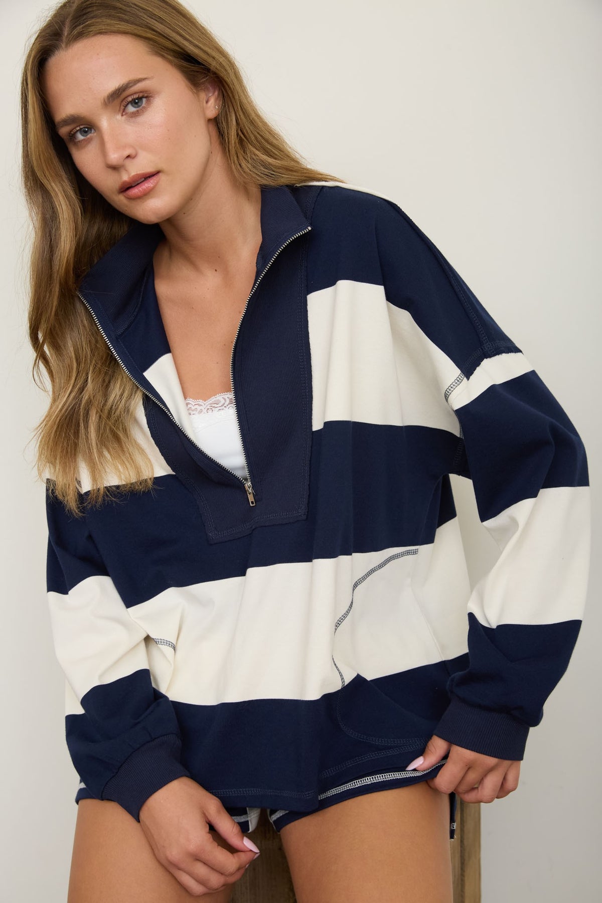 WIDE STRIPE NAVY SHORT SET