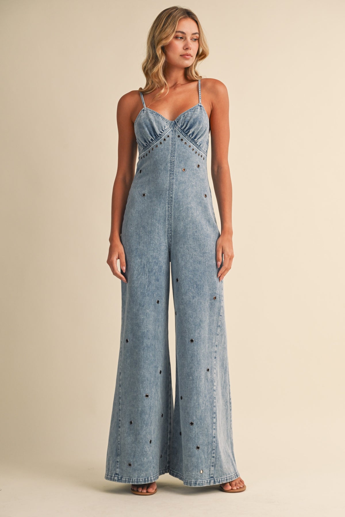 WIDE LEG CAMI DENIM JUMPSUIT