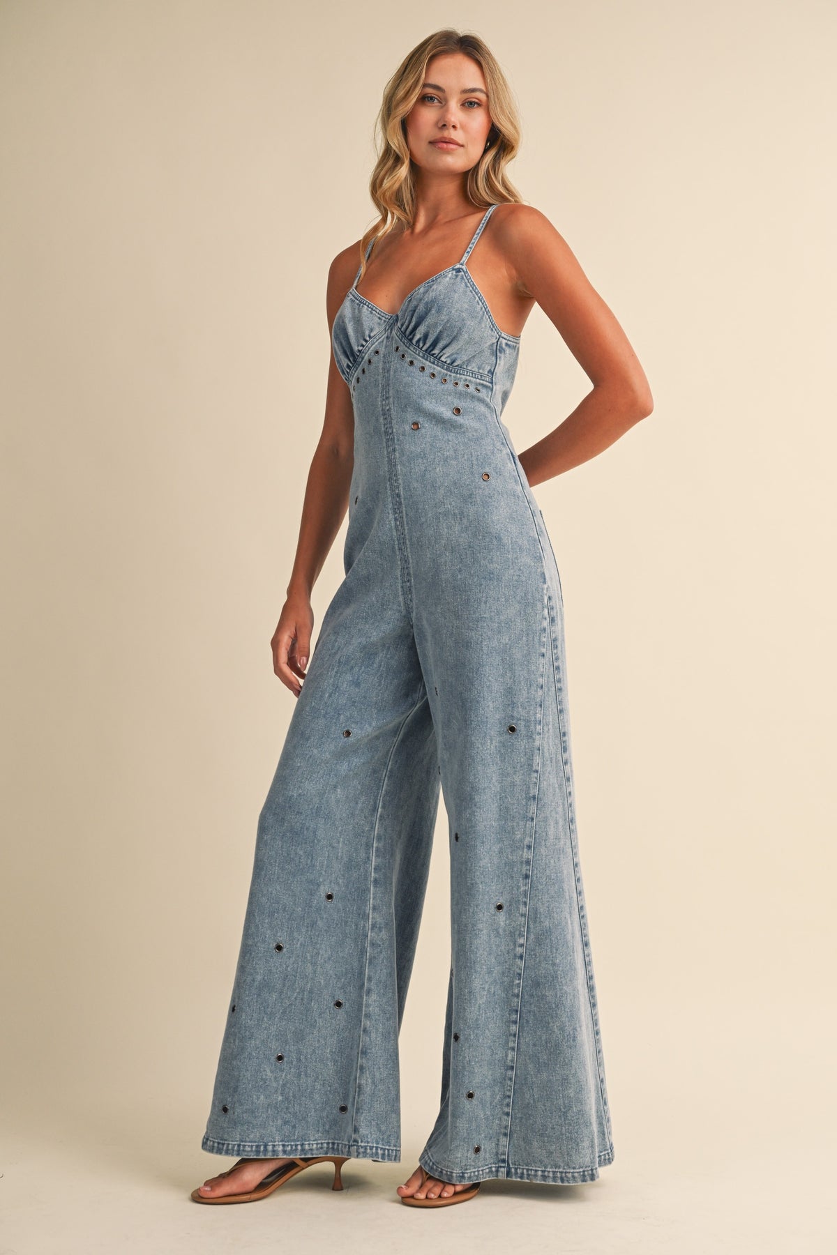 WIDE LEG CAMI DENIM JUMPSUIT