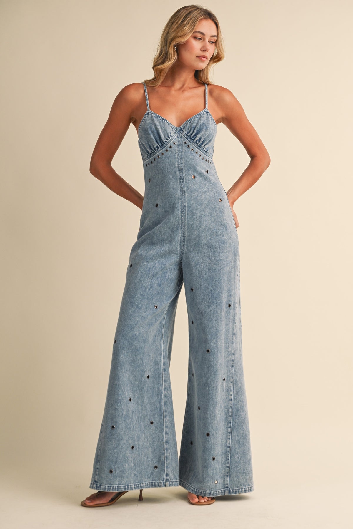 WIDE LEG CAMI DENIM JUMPSUIT