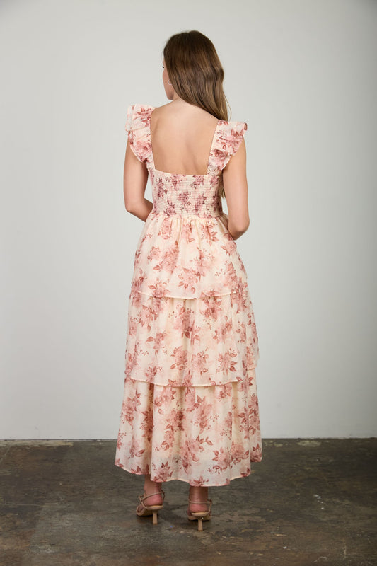 FLORAL RUFFLE MIDI DRESS