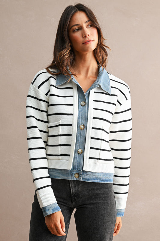 KNIT & DENIM CARDIGAN