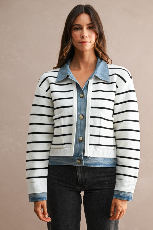 KNIT & DENIM CARDIGAN