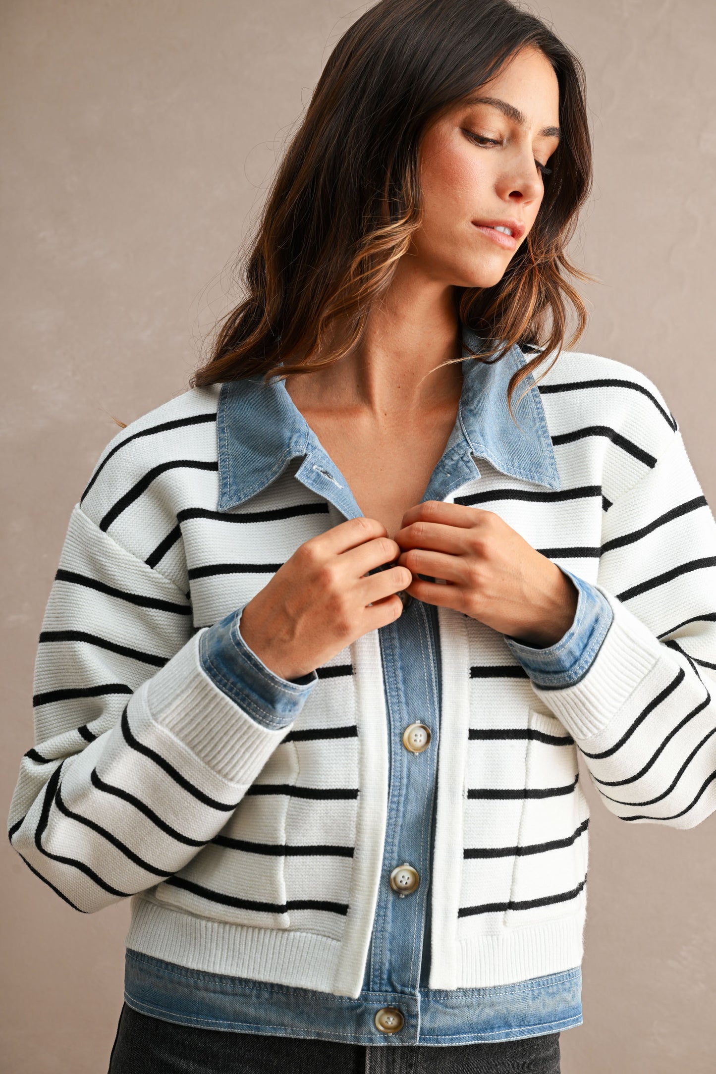 KNIT & DENIM CARDIGAN