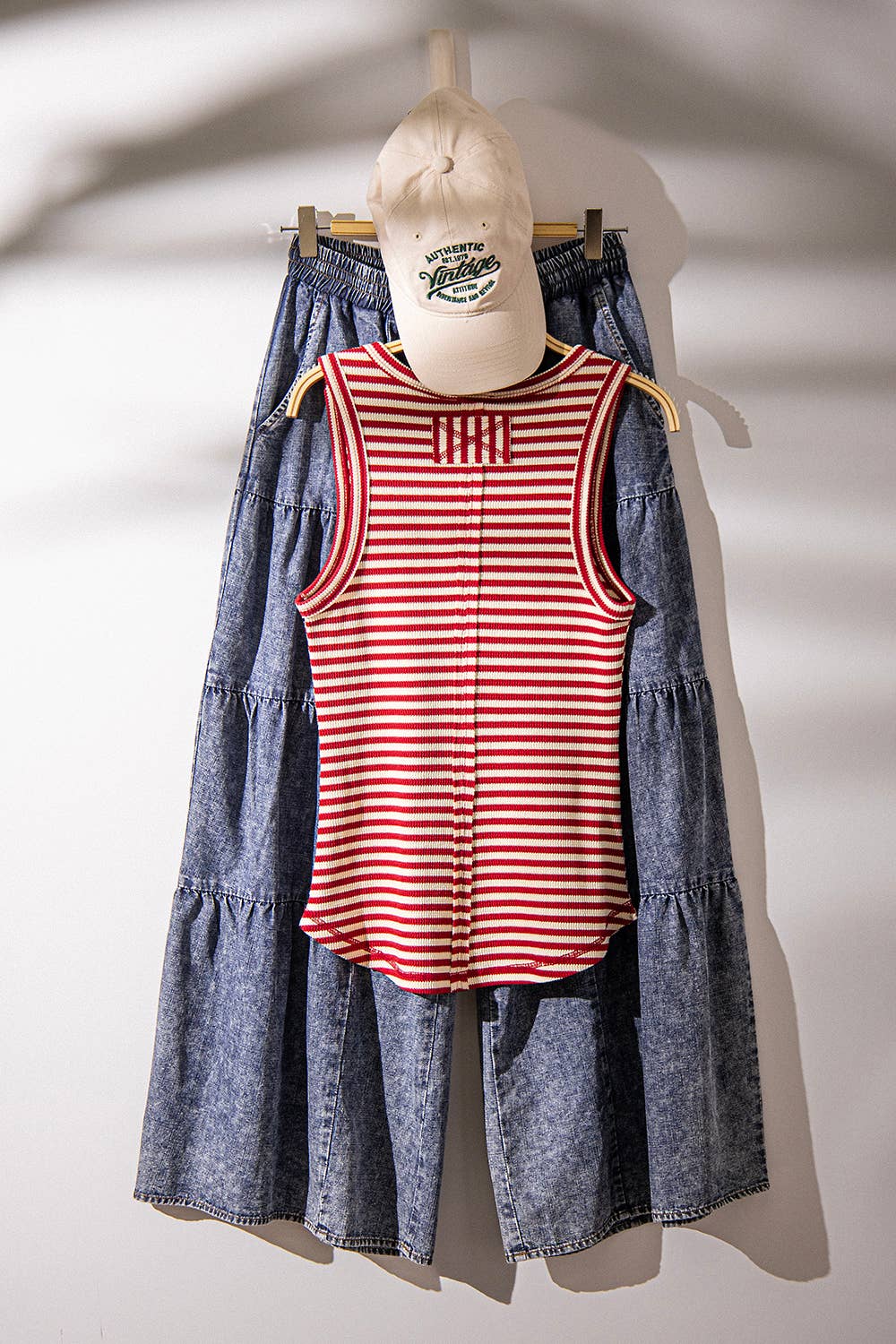 Striped & Button Down Fitted Knit Tank Top