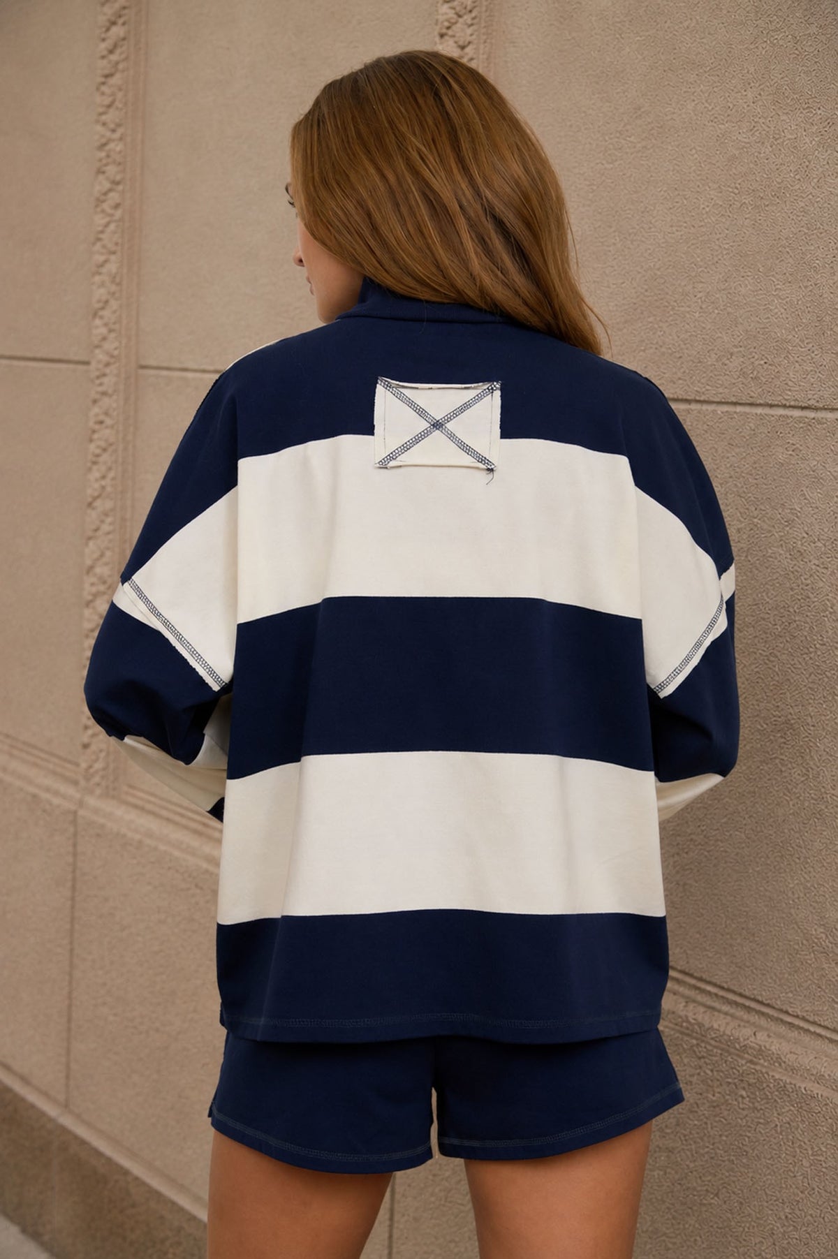 WIDE STRIPE NAVY SHORT SET