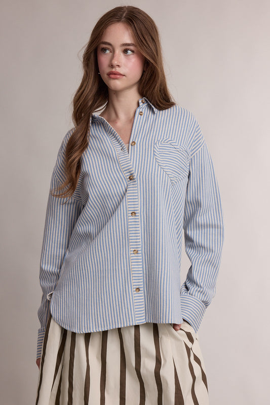 HEART COLLARED STRIPED BUTTON UP