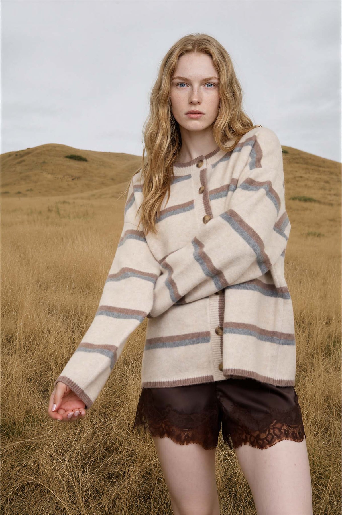 HEATHERED STRIPE CARDIGAN
