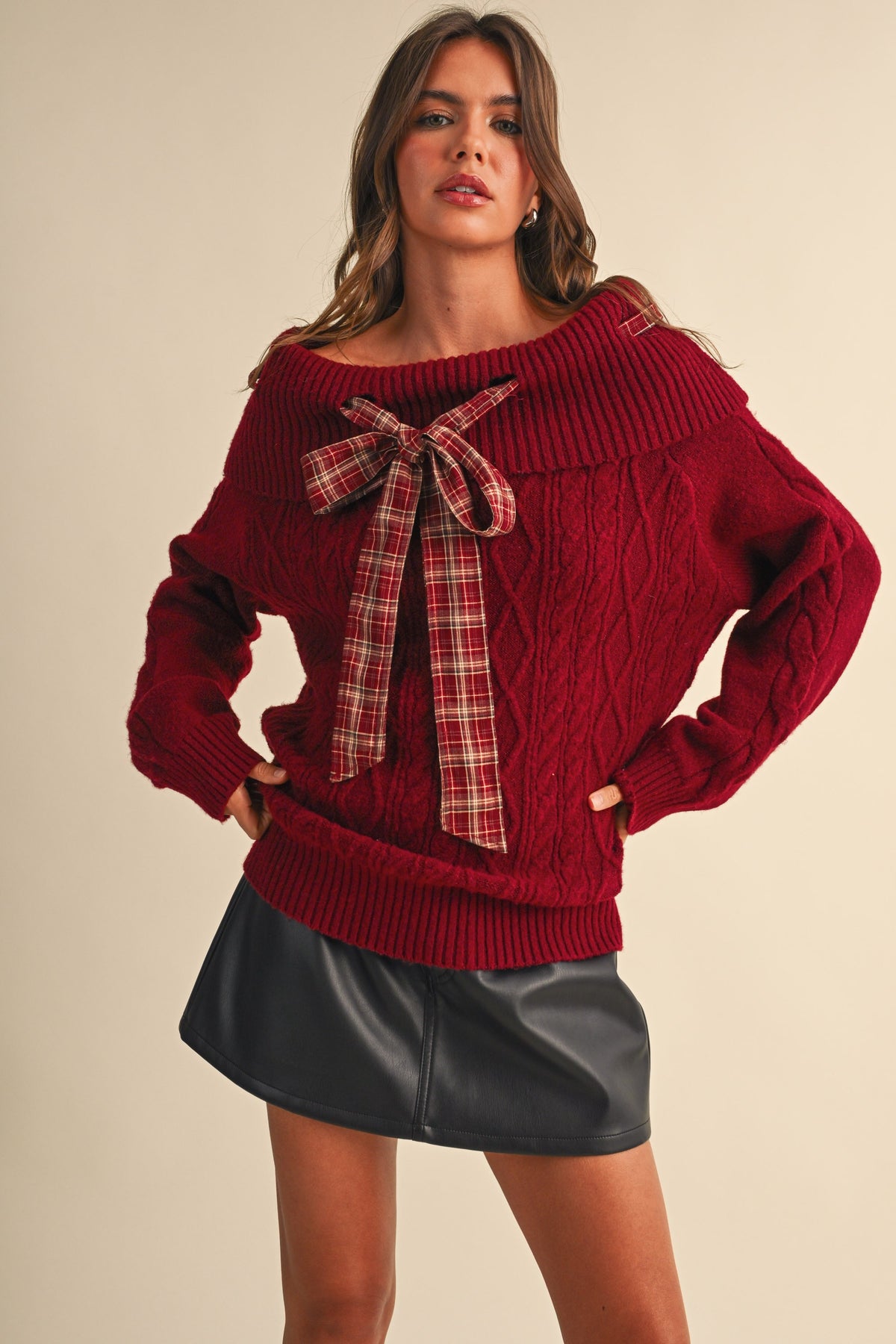TARTAN BOW SWEATER