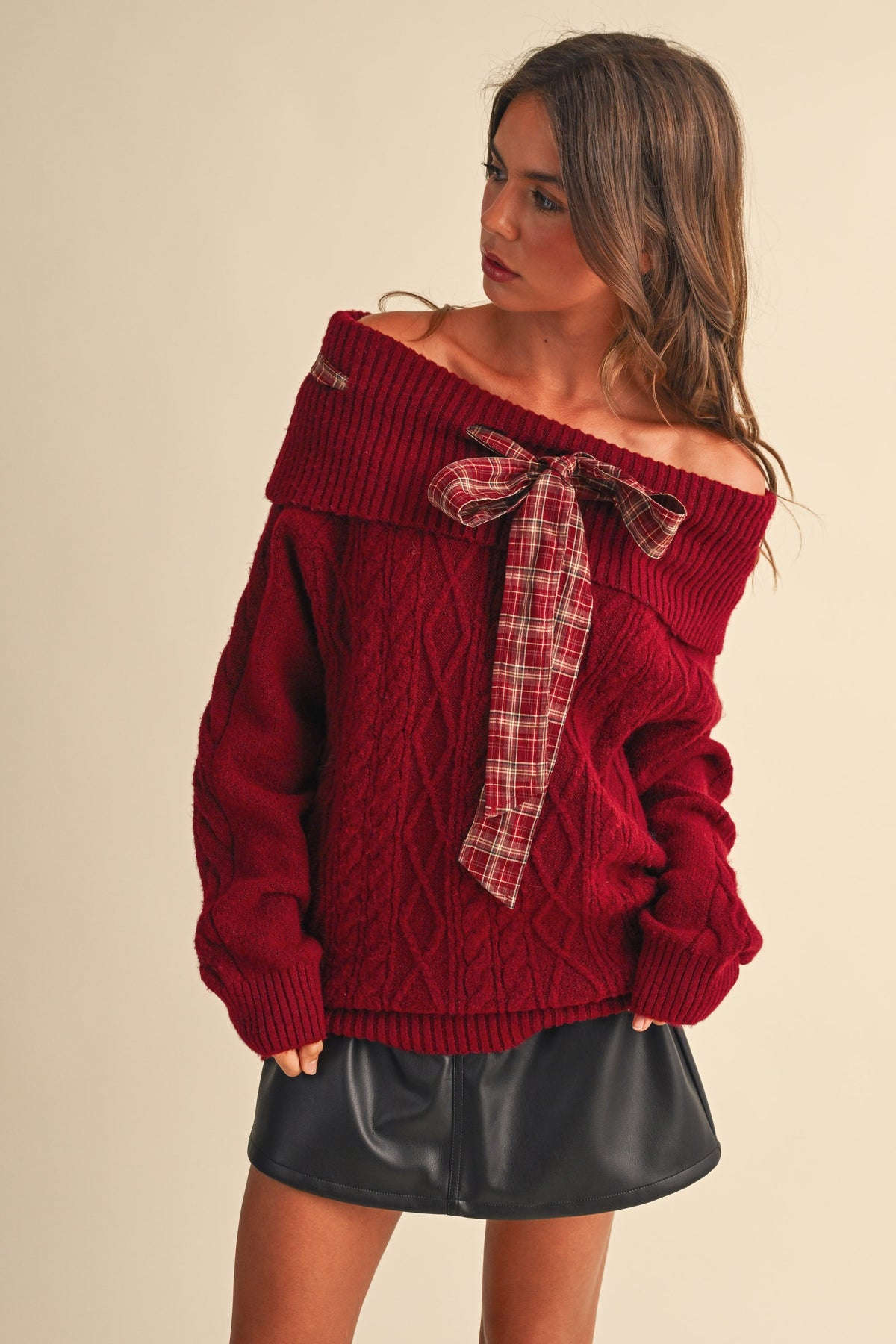 TARTAN BOW SWEATER