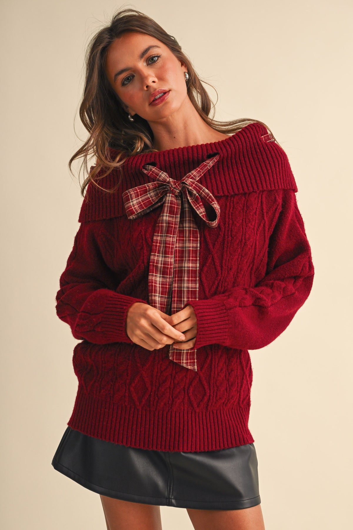 TARTAN BOW SWEATER