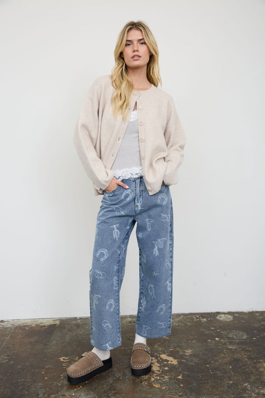 WASHED WESTERN DENIM JEANS