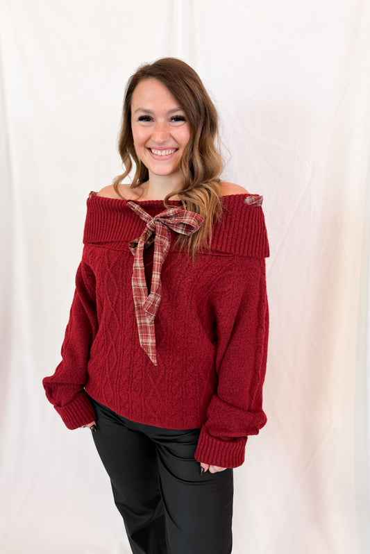 TARTAN BOW SWEATER