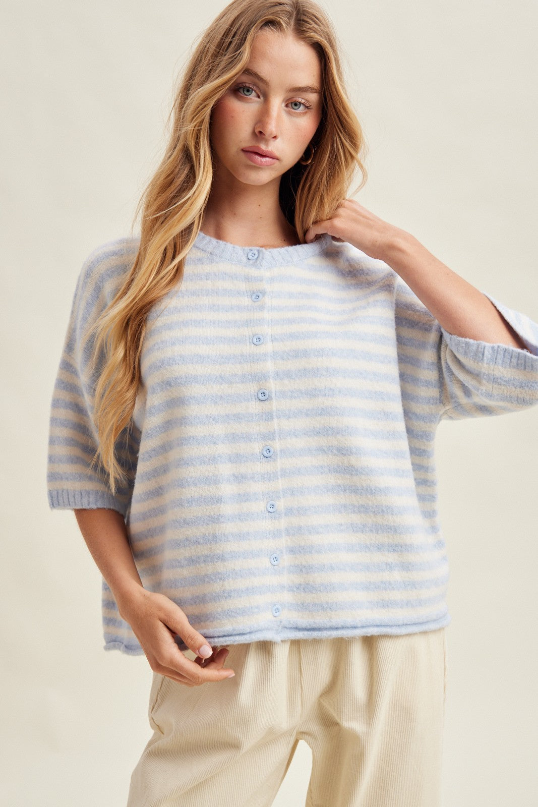 STRIPE SHORT SLEEVE CARDIGAN