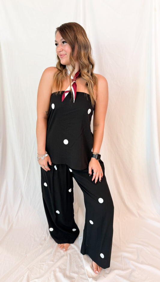POLKA DOT TUBE TOP AND PANT SET