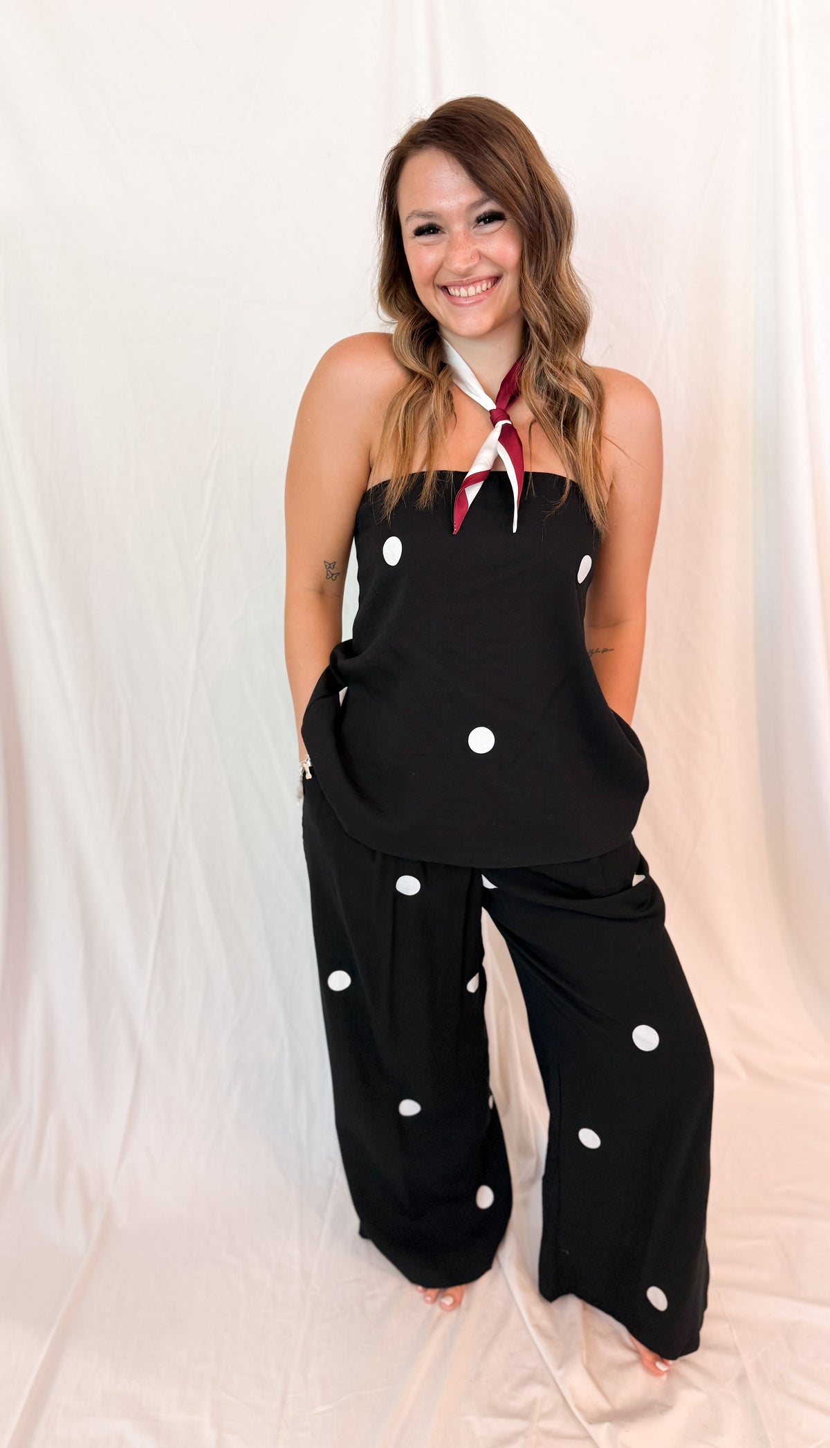 POLKA DOT TUBE TOP AND PANT SET