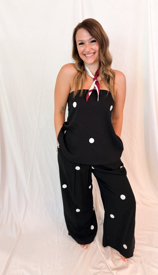 POLKA DOT TUBE TOP AND PANT SET