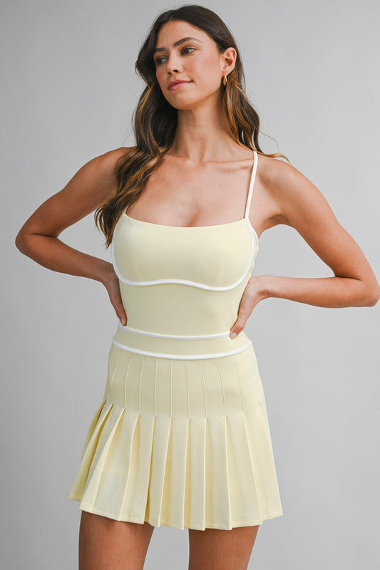 Scuba Contrast Trim Pleated Skort Dress