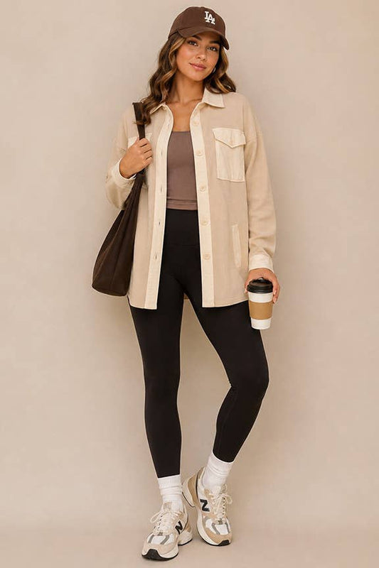 Waffle Knit Button-Down Shacket