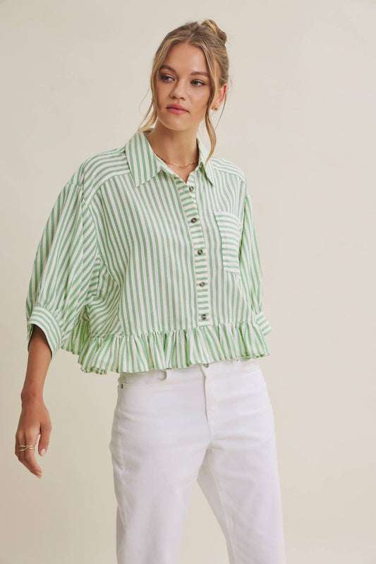 YEAR-ROUND TEXTURED COTTON STRIPE BUTTON-DOWN SHIRT