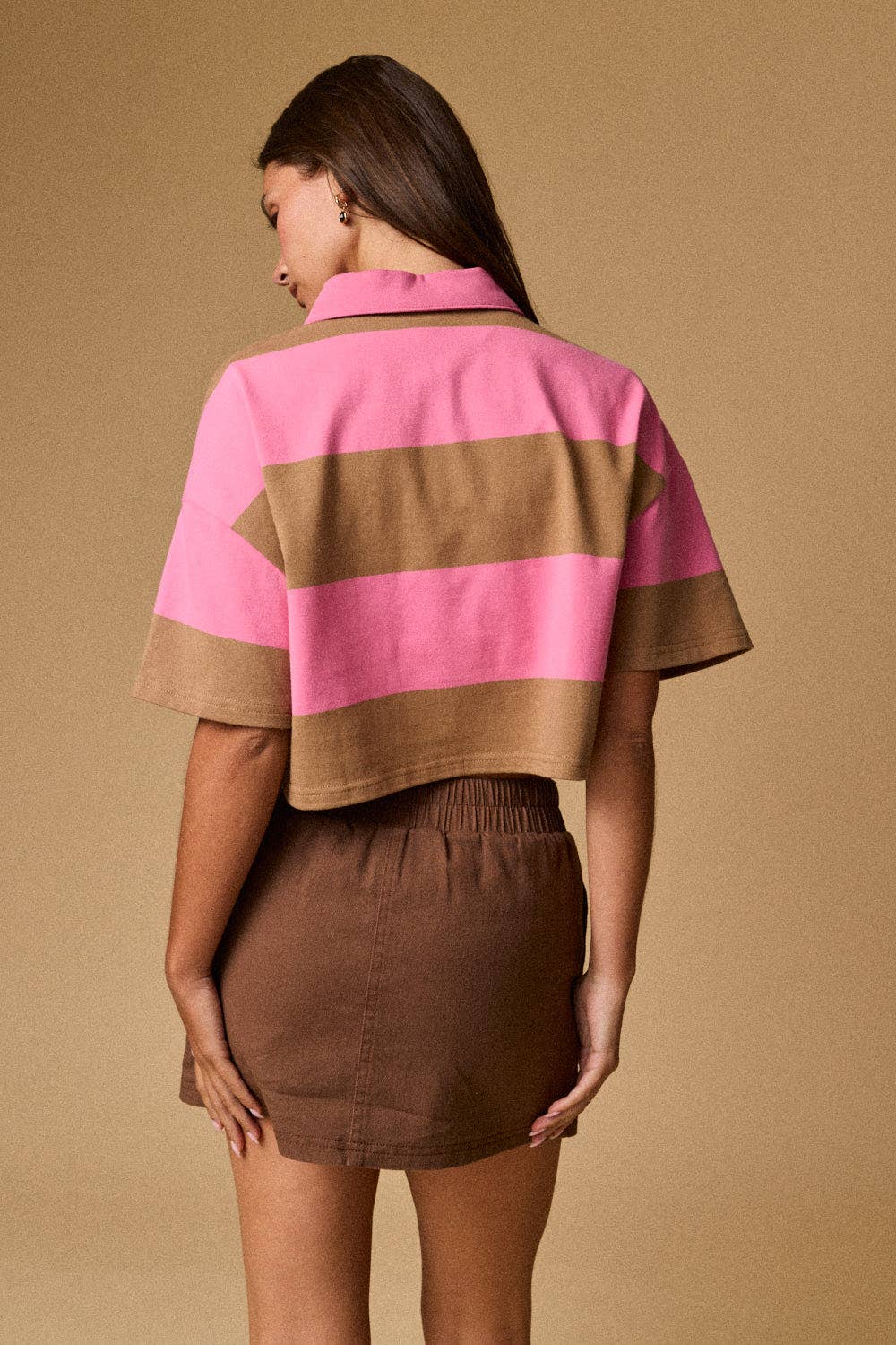Cropped Rugby Stripe Polo Top