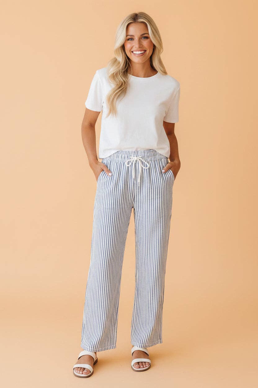 Stripe Elastic Waist Wide Leg Pants
