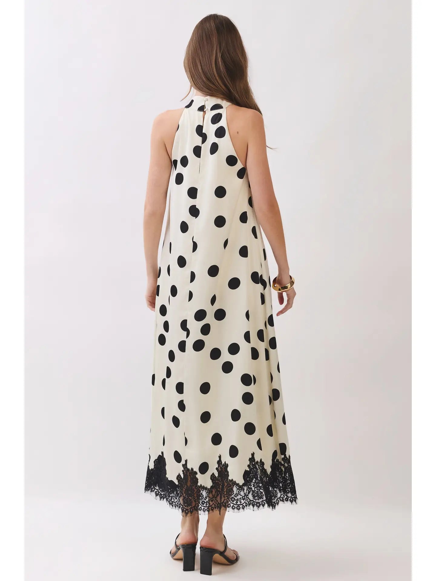 POLKA DOT LACE TRIM HALTER MAXI