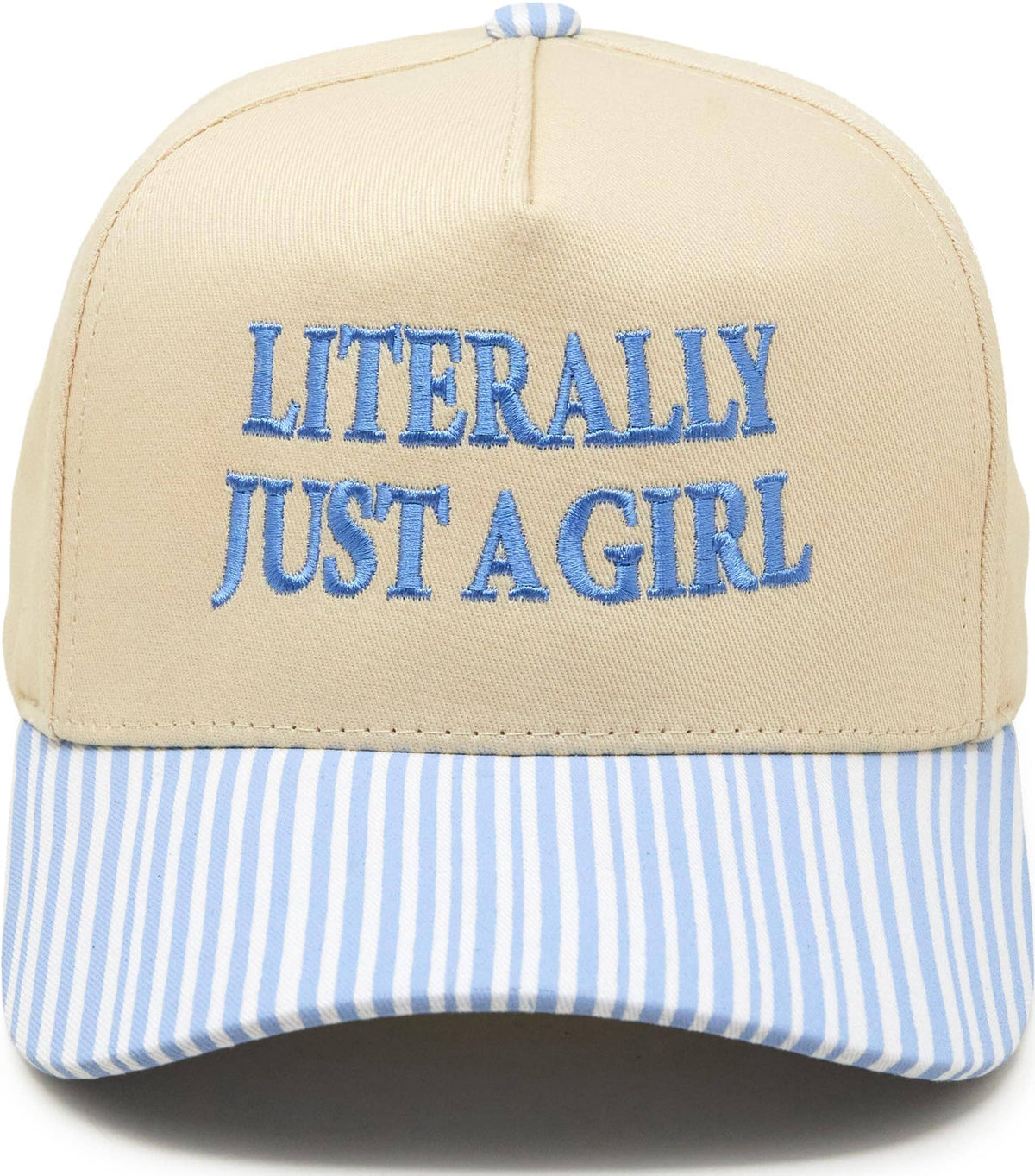 2-Tone Cap - Literally Just A Girl-Stripes-Light Blue/Beige