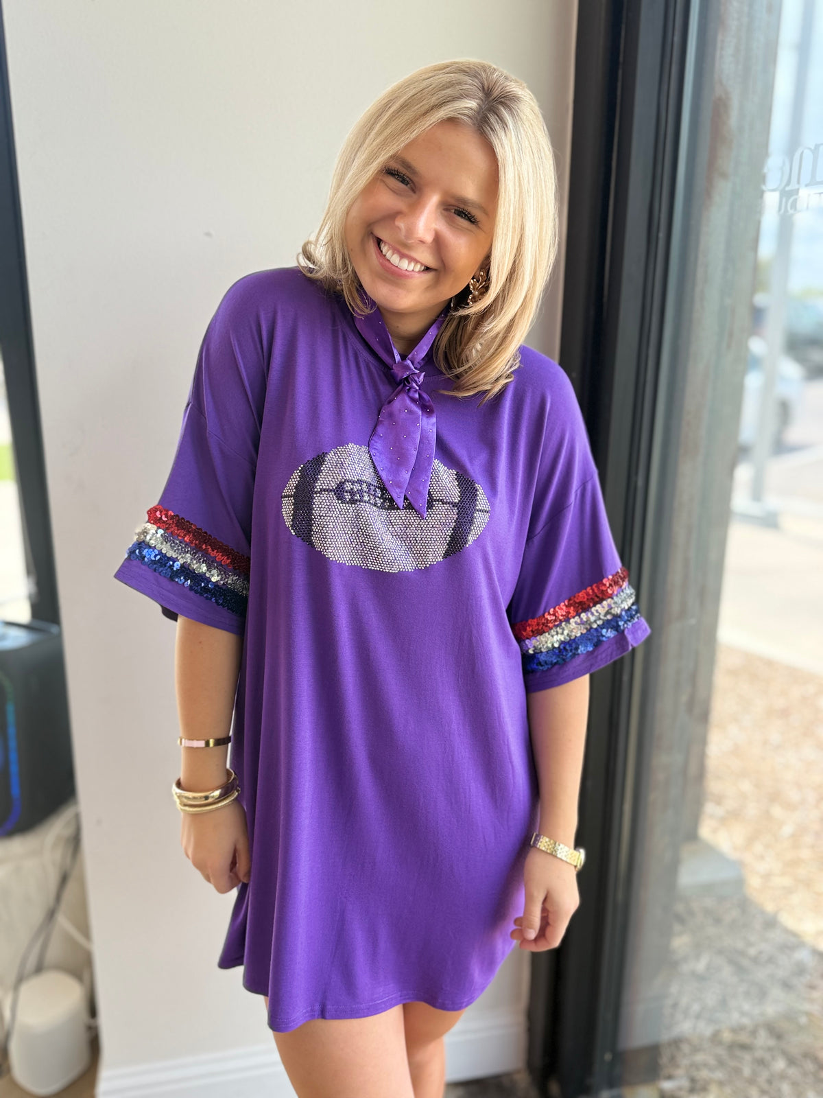 Oversized Game Day Bedazzled Football Tee