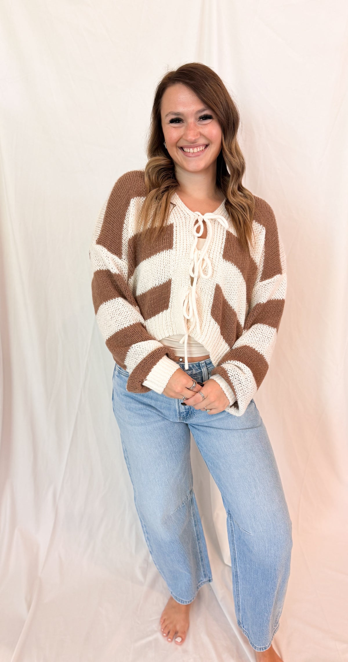 Striped V-Neck Sweater Cardigan