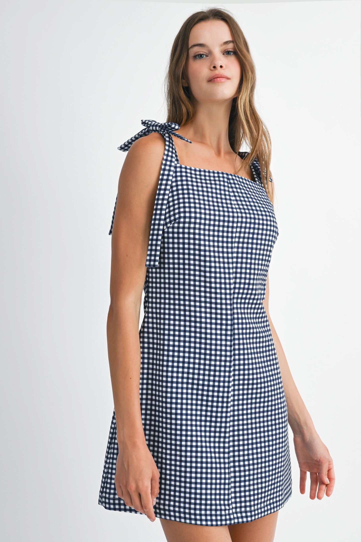 Gingham Plaid Self Tie Mini Dress