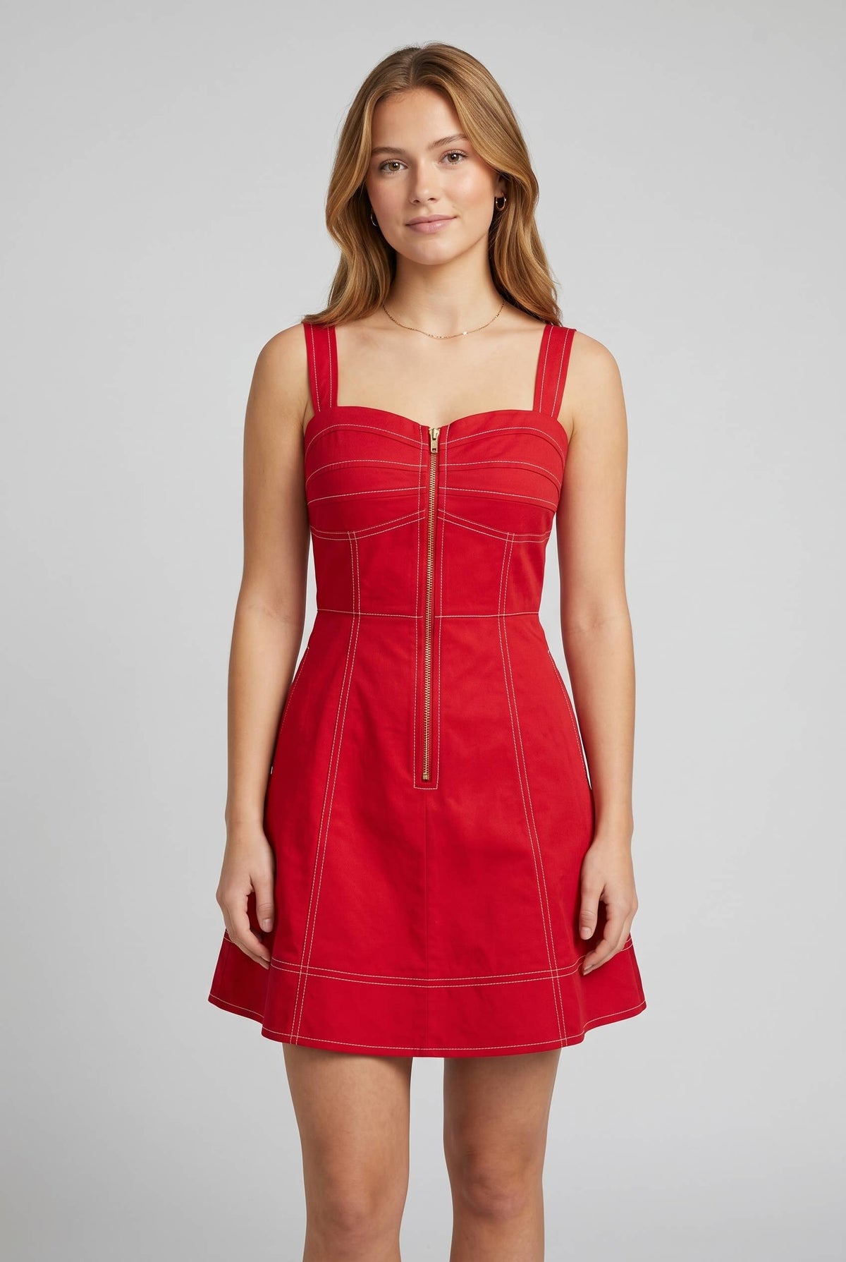 Pleated bust A-line mini dress
