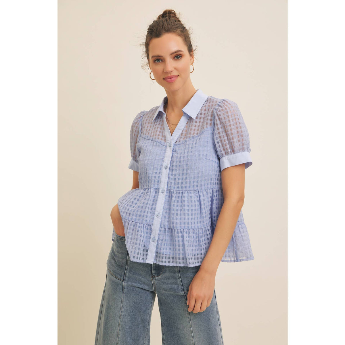 SUMMER VERANDA SHEER ORGANZA TIERED BLOUSE