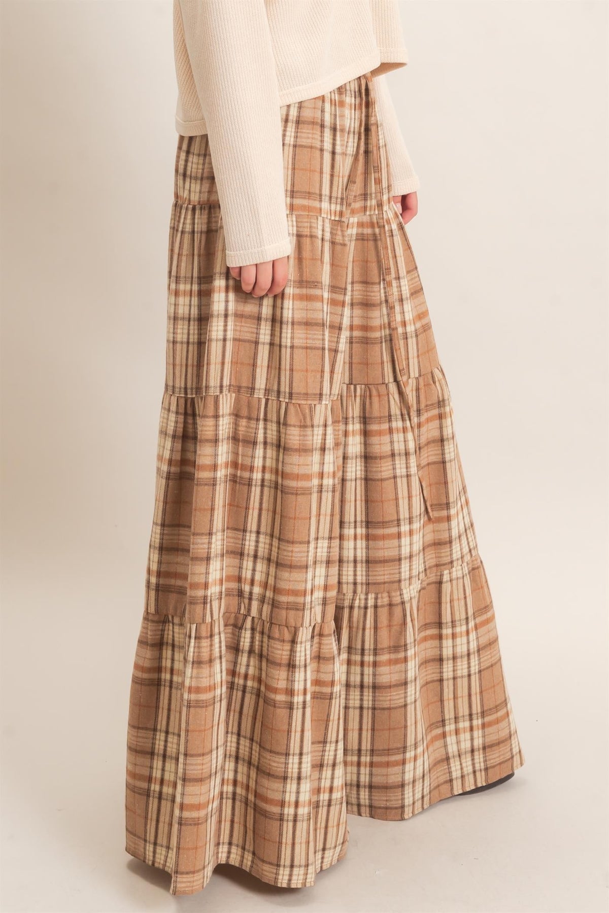 TIERED PLAID WIDE LEG PANTS