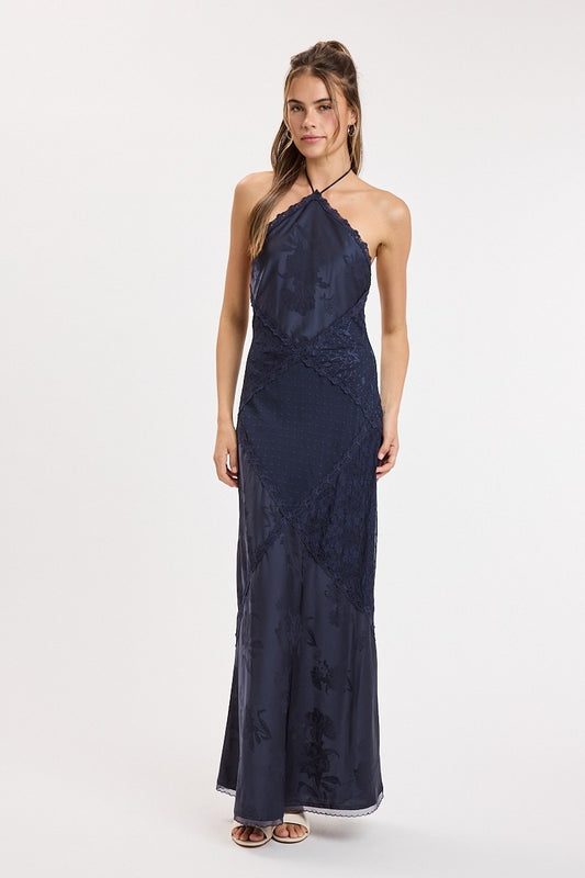 JACQUARD SATIN MAXI DRESS