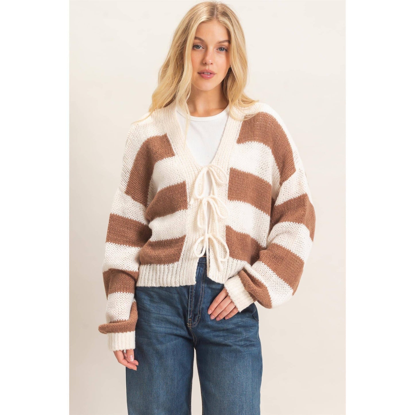 Striped V-Neck Sweater Cardigan
