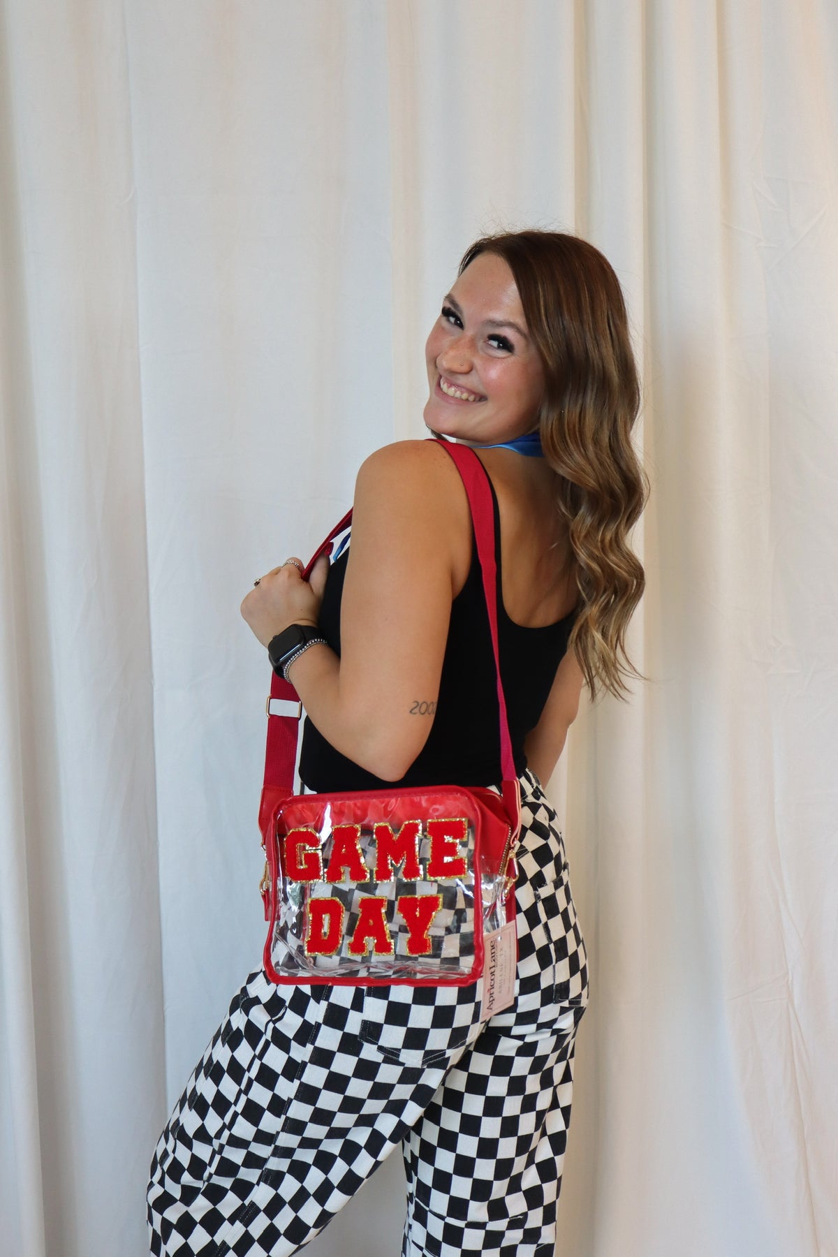 GAME DAY CHECKERED ELASTIC WAIST BARREL PANTS