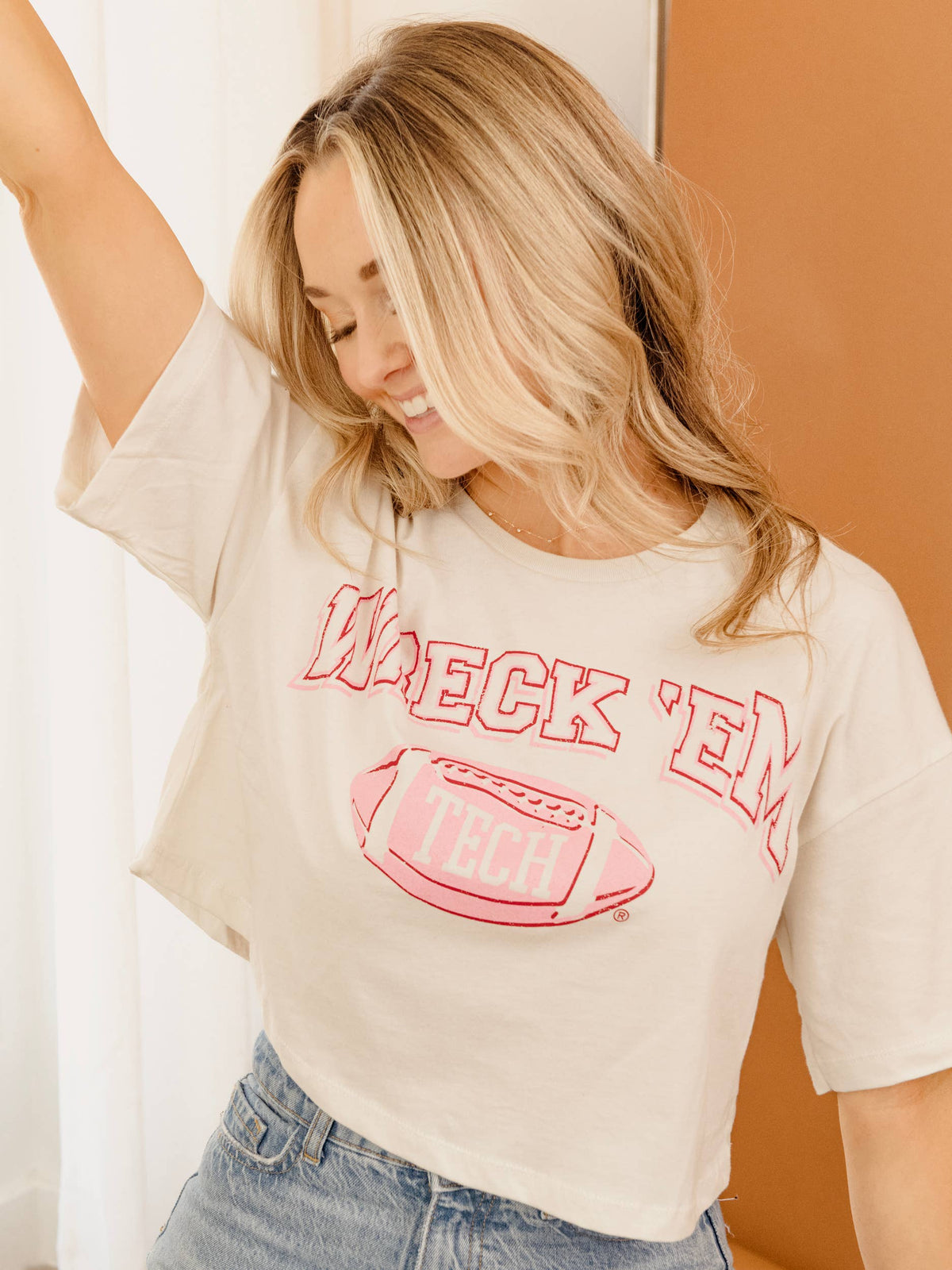 Texas Tech Red Raiders Wonka Football Off White Cropped Tee