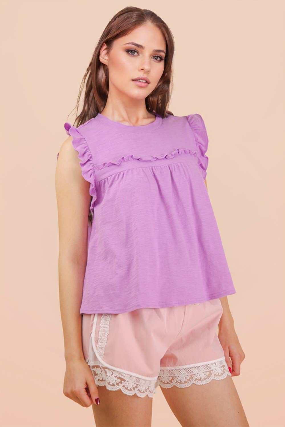 Ruffle Detail Solid Knit Top
