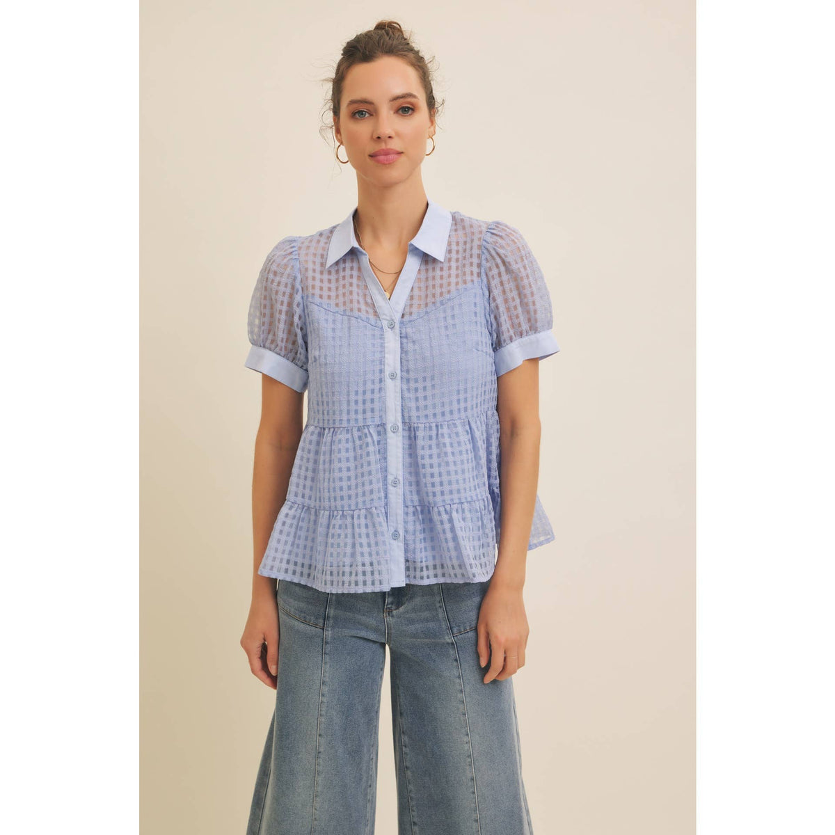 SUMMER VERANDA SHEER ORGANZA TIERED BLOUSE