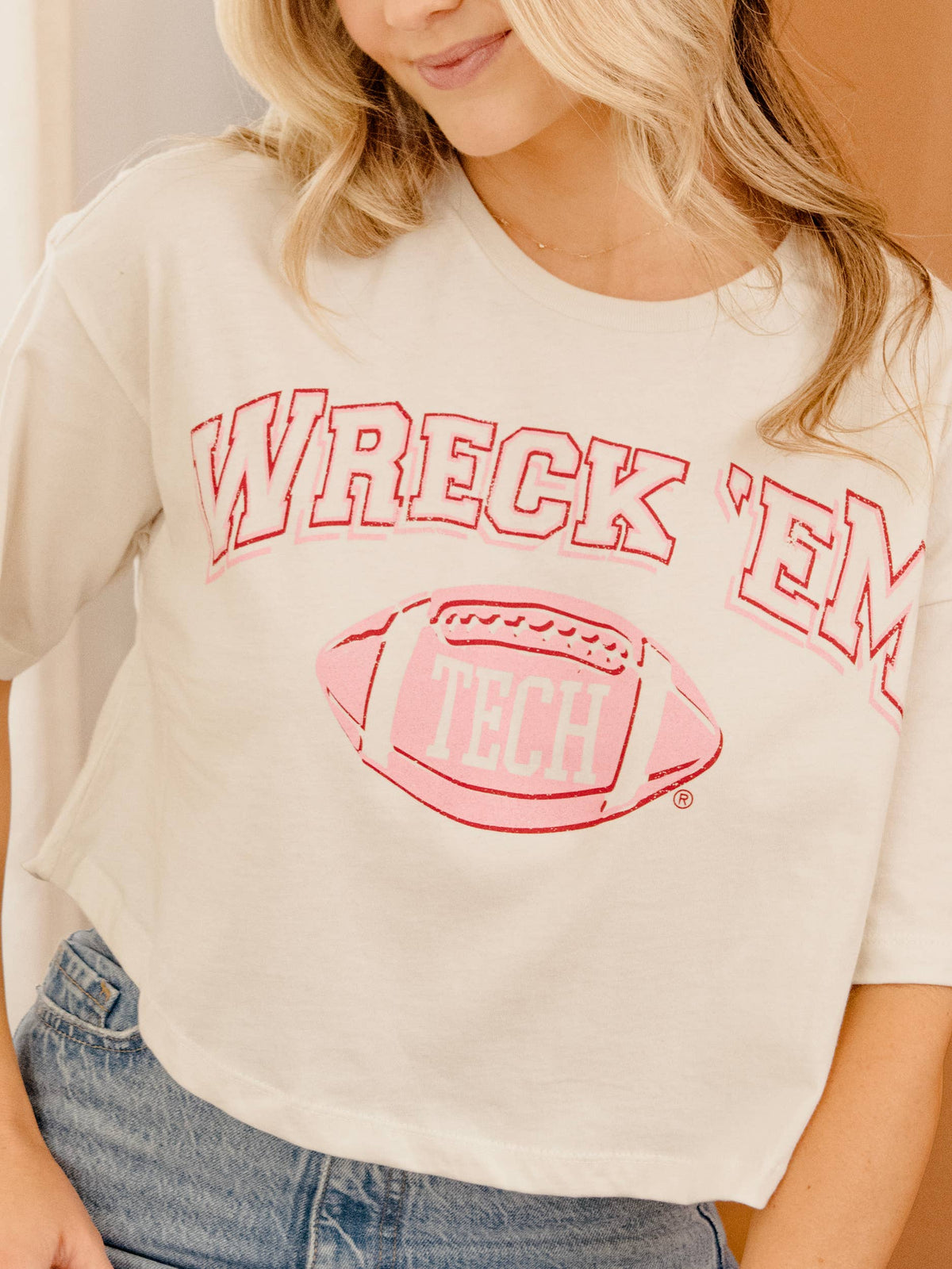 Texas Tech Red Raiders Wonka Football Off White Cropped Tee