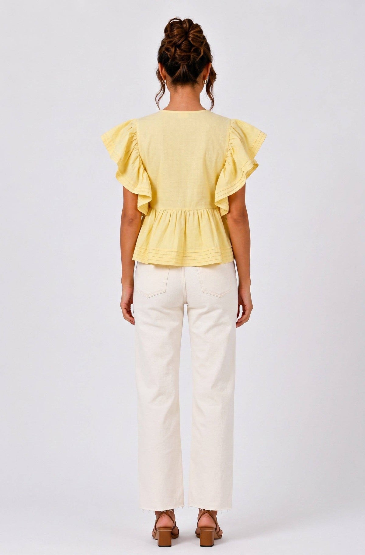 CT10802S - PEPLUM BLOUSE WITH FLUTTER SLEEVES