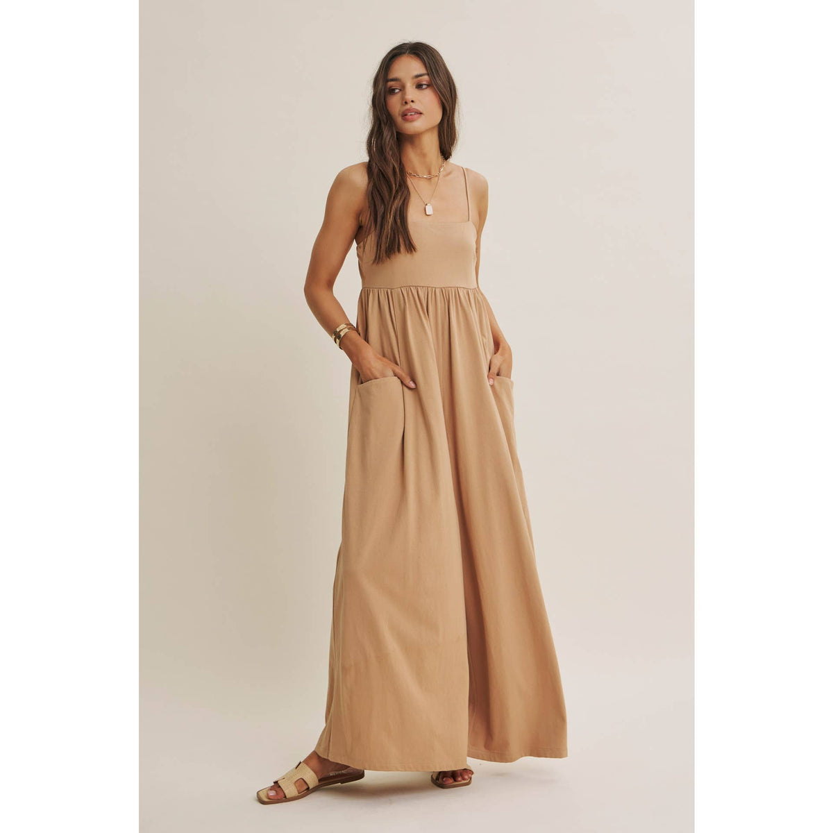 SLOW SUMMER FLOWY WIDE-LEG COTTON KNIT JUMPSUIT