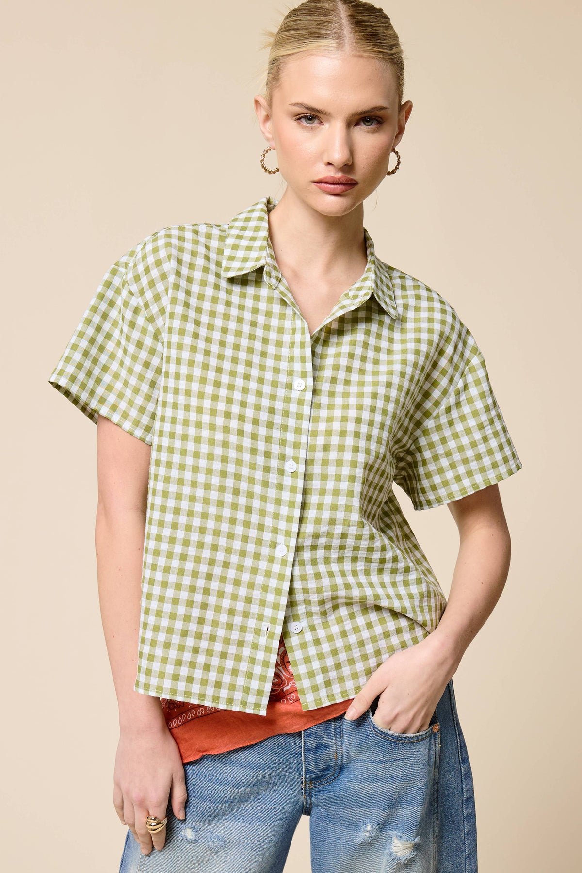Gingham Short Sleeve Button Down Shirt